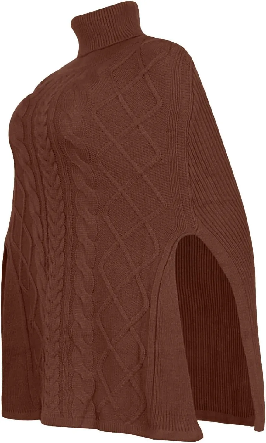 Women Turtleneck Sweaters Split Hem Pullover Knit Sweater Tops Cape Turtleneck Poncho Sweater Women