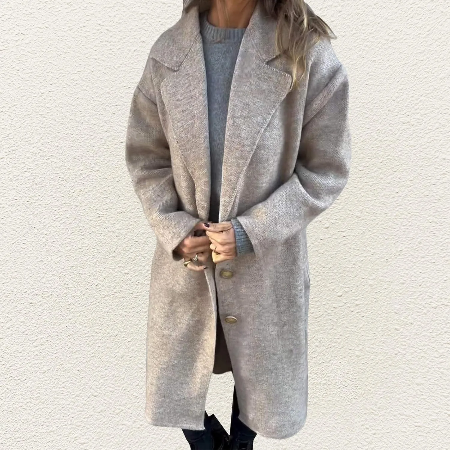 Women Winter Trench Coat Oversized Wool Blend Overcoat Notch Lapel Button Down Jacket Coats Casual Loose Fit Outwear