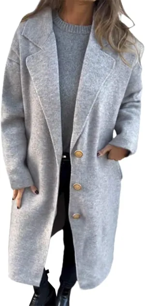 Women Winter Trench Coat Oversized Wool Blend Overcoat Notch Lapel Button Down Jacket Coats Casual Loose Fit Outwear