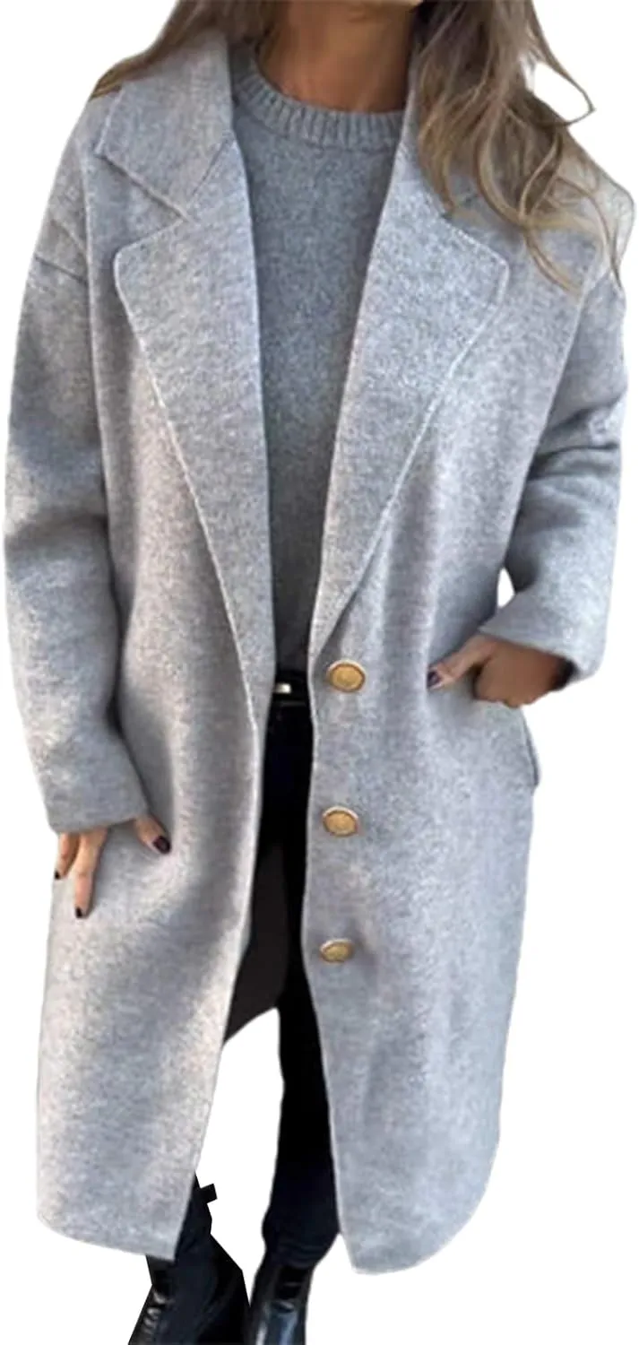 Women Winter Trench Coat Oversized Wool Blend Overcoat Notch Lapel Button Down Jacket Coats Casual Loose Fit Outwear