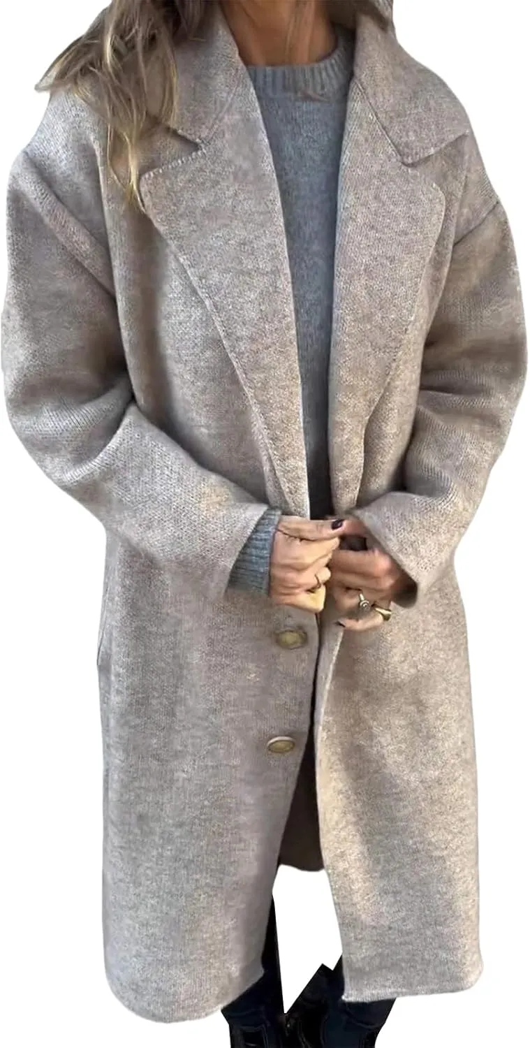 Women Winter Trench Coat Oversized Wool Blend Overcoat Notch Lapel Button Down Jacket Coats Casual Loose Fit Outwear