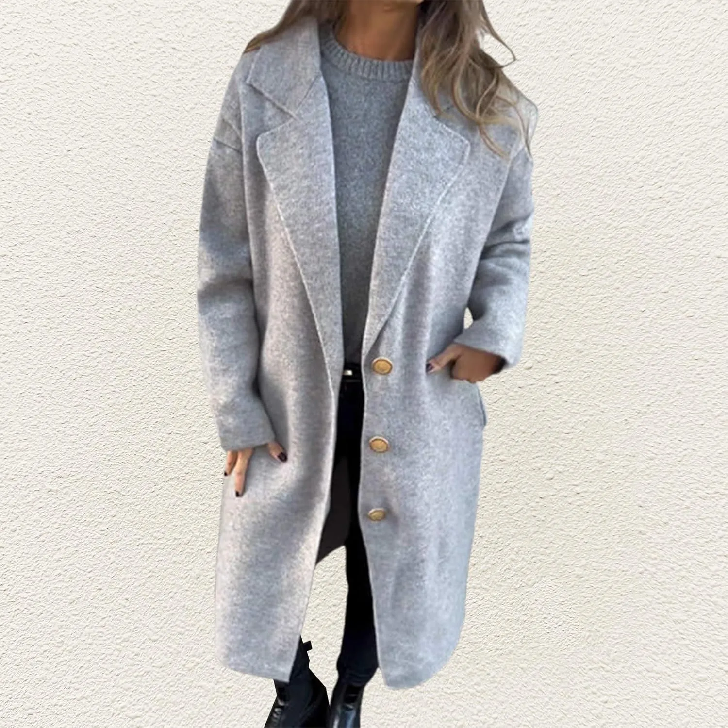 Women Winter Trench Coat Oversized Wool Blend Overcoat Notch Lapel Button Down Jacket Coats Casual Loose Fit Outwear