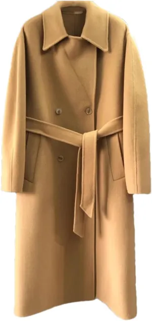 Women Winter Vintage Double Breasted solid Wool Blend Pea Coats