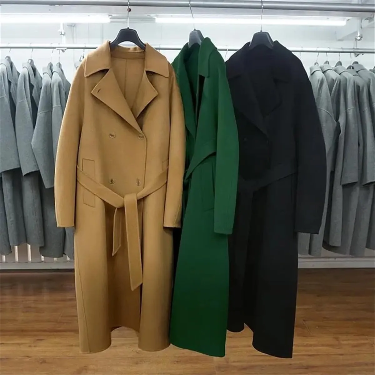 Women Winter Vintage Double Breasted solid Wool Blend Pea Coats