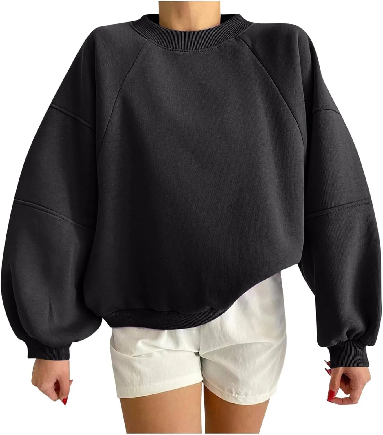 Women Y2k Pullover Teen Girls Oversized Crewneck Sweatshirt Casual Cropped Fleece Long Sleeve Lightweight Loose Tops