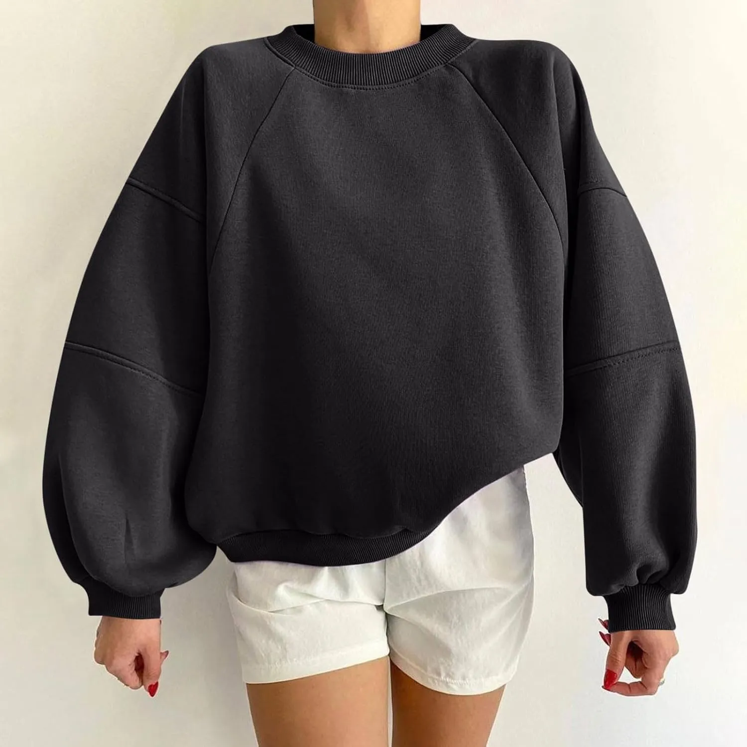 Women Y2k Pullover Teen Girls Oversized Crewneck Sweatshirt Casual Cropped Fleece Long Sleeve Lightweight Loose Tops