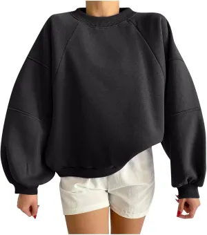 Women Y2k Pullover Teen Girls Oversized Crewneck Sweatshirt Casual Cropped Fleece Long Sleeve Lightweight Loose Tops