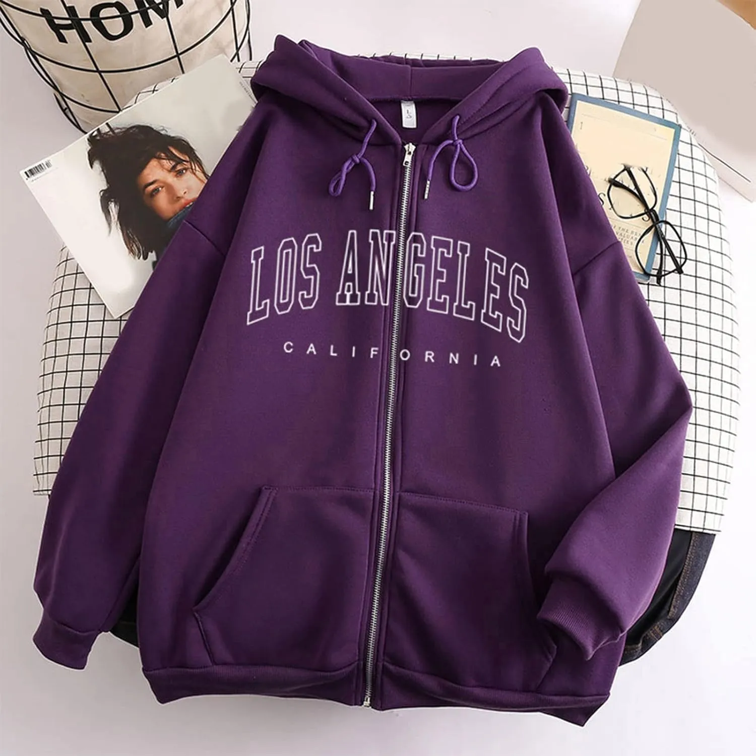 Women Zip up Hoodie Y2k Letter Print Graphic Oversized Hooded Sweatshirt Fall Drawstring Jacket Coats