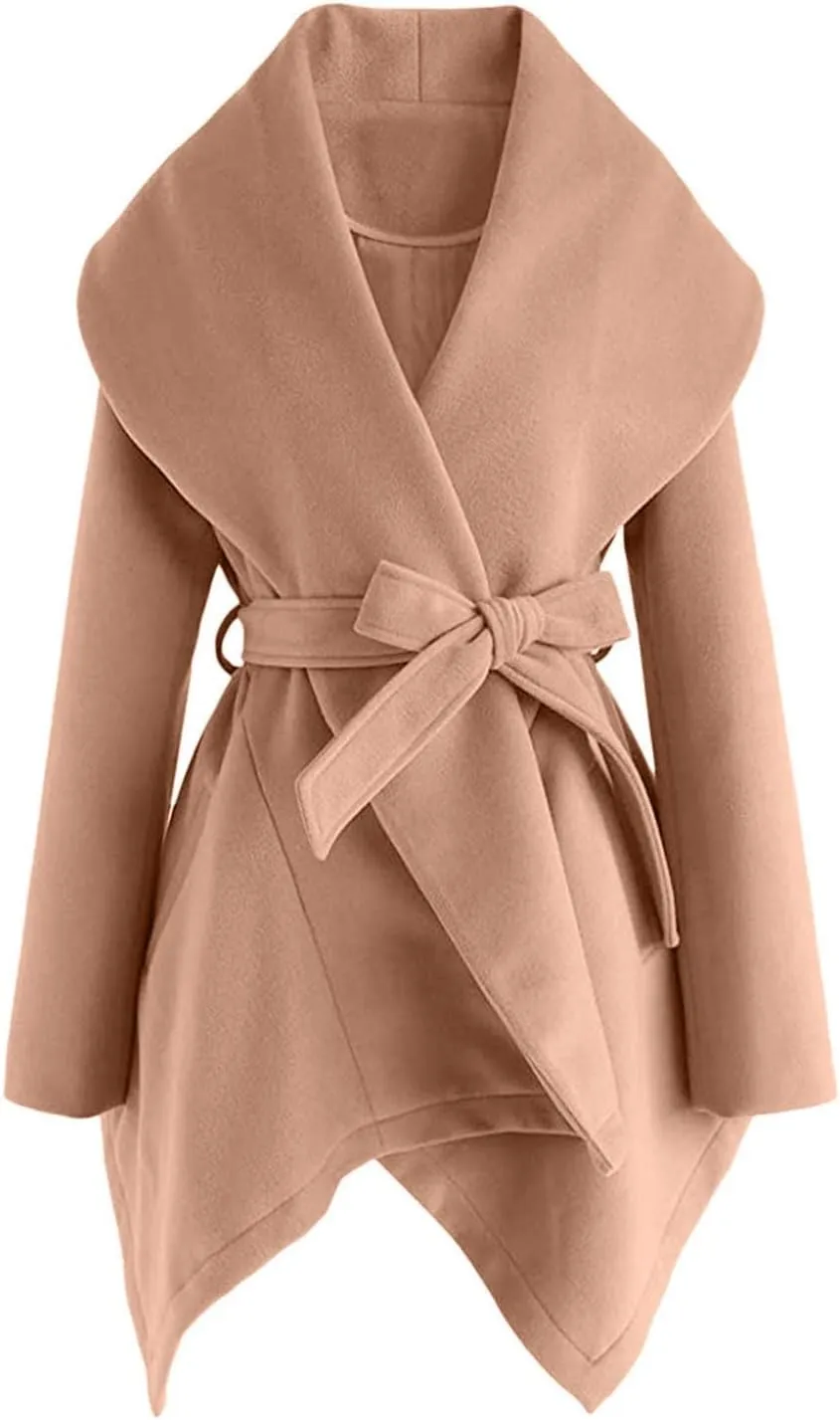 Women's 2023 Fall Trench Coat Elegant Lapel Slim Long Classic Overcoat Casual Loose Outerwear with Pockets