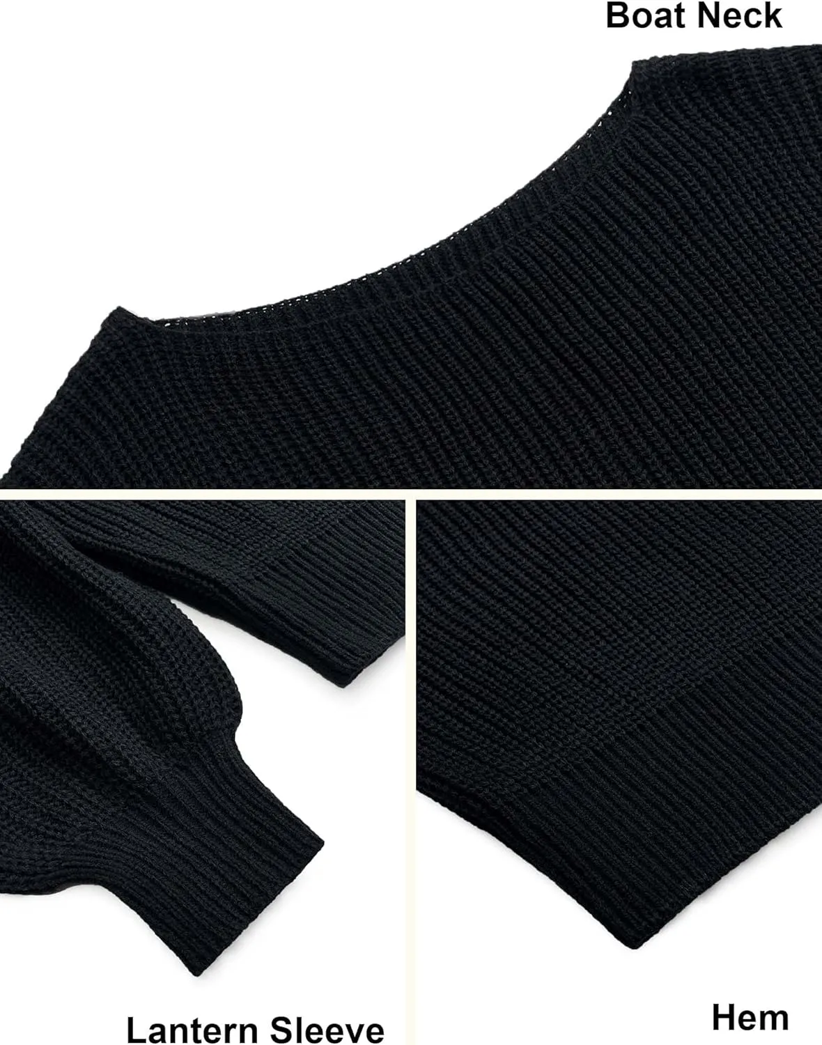 Women's 2024 Boat Neck Long Lantern Sleeve Ribbed Knit Solid Soft Pullover Sweater Tops
