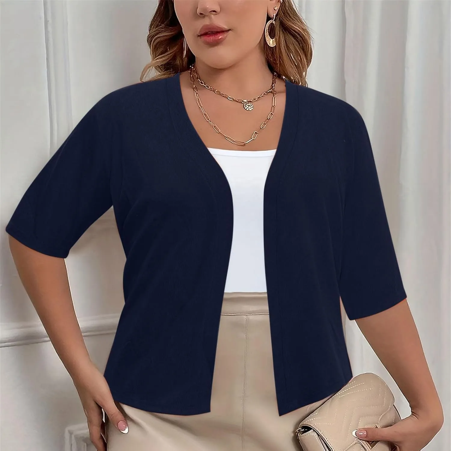 Women's 2024 Lightweight Short Sleeve V Neck Cardigans Sweaters Cropped Open Front Knit Crochet Bolero Shrugs Tops