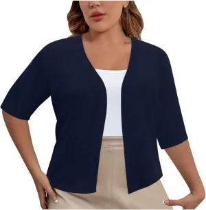Women's 2024 Lightweight Short Sleeve V Neck Cardigans Sweaters Cropped Open Front Knit Crochet Bolero Shrugs Tops
