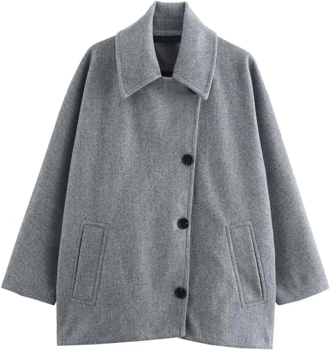 Womens 2024 Notch Lapel Shacket Jacket Casual Button Woolen Winter Trench Coat With Pockets Classic Oversized Outwear
