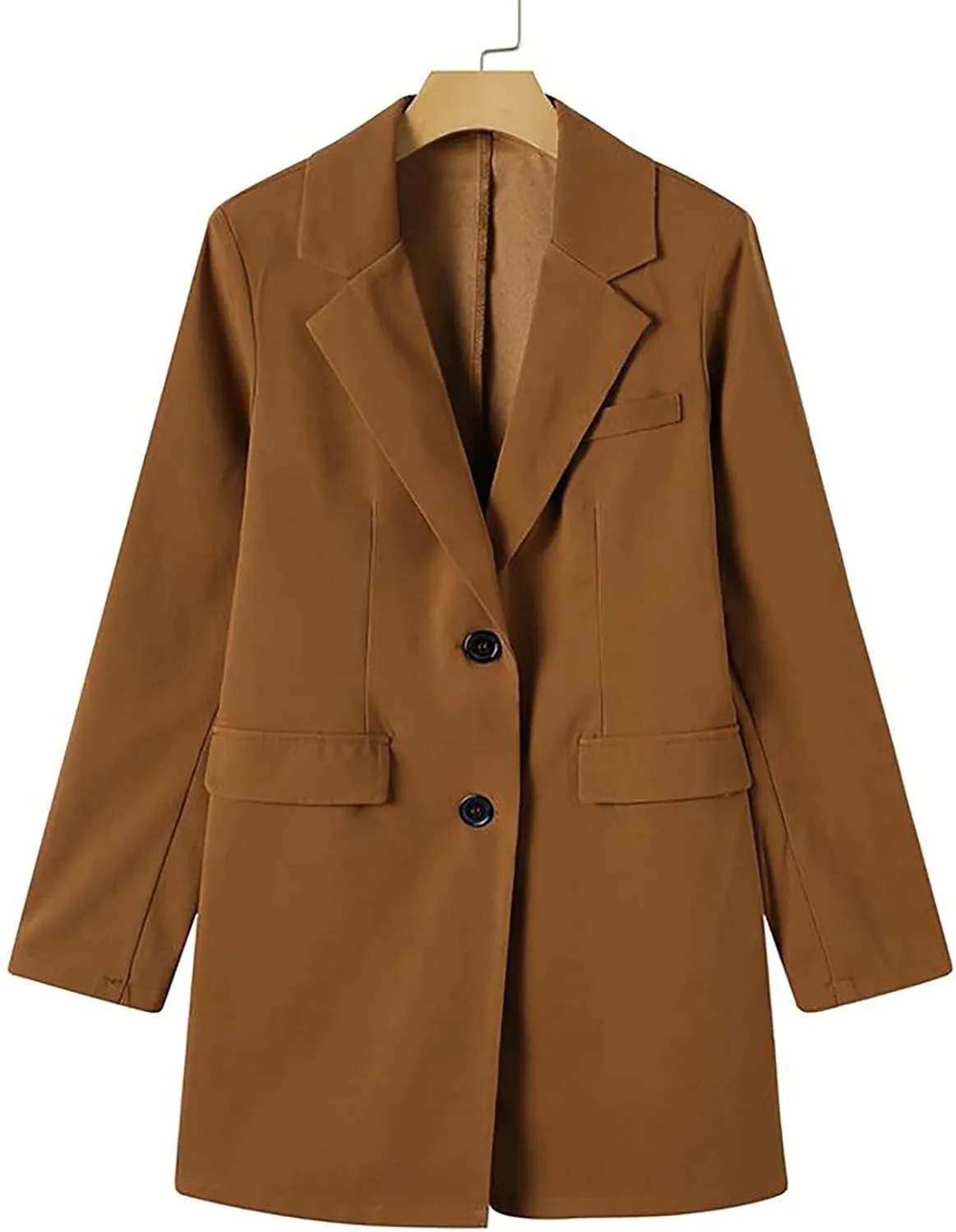 Women's Big Notch Lapel Mid-Long Wool Blend Coat Oversized Long Sleeve Shacket Jacket Button Down Wool Blend Coats