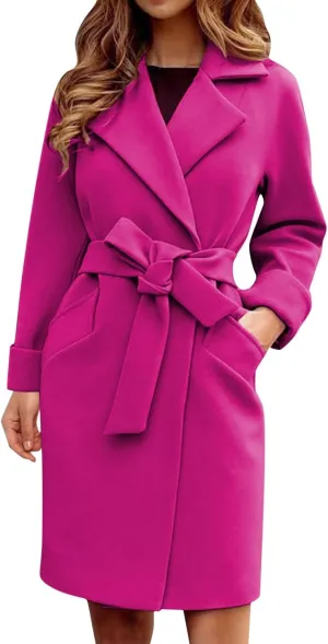 Women's Big Notch Lapel Single Breasted Mid-Long Wool Blend Coat Wool Coat Warm Jacket