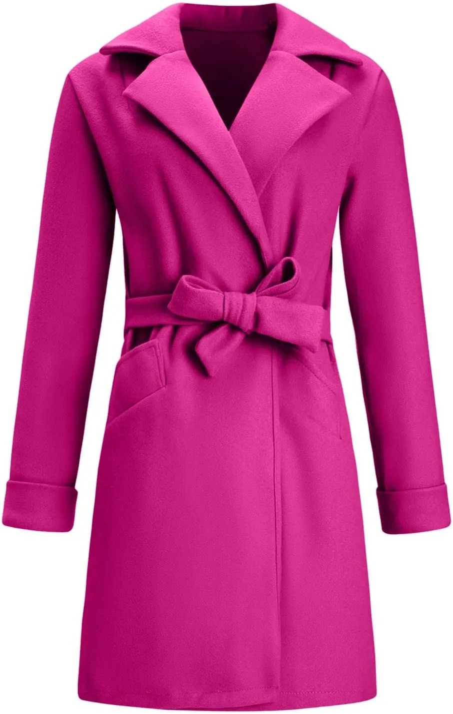 Women's Big Notch Lapel Single Breasted Mid-Long Wool Blend Coat Wool Coat Warm Jacket