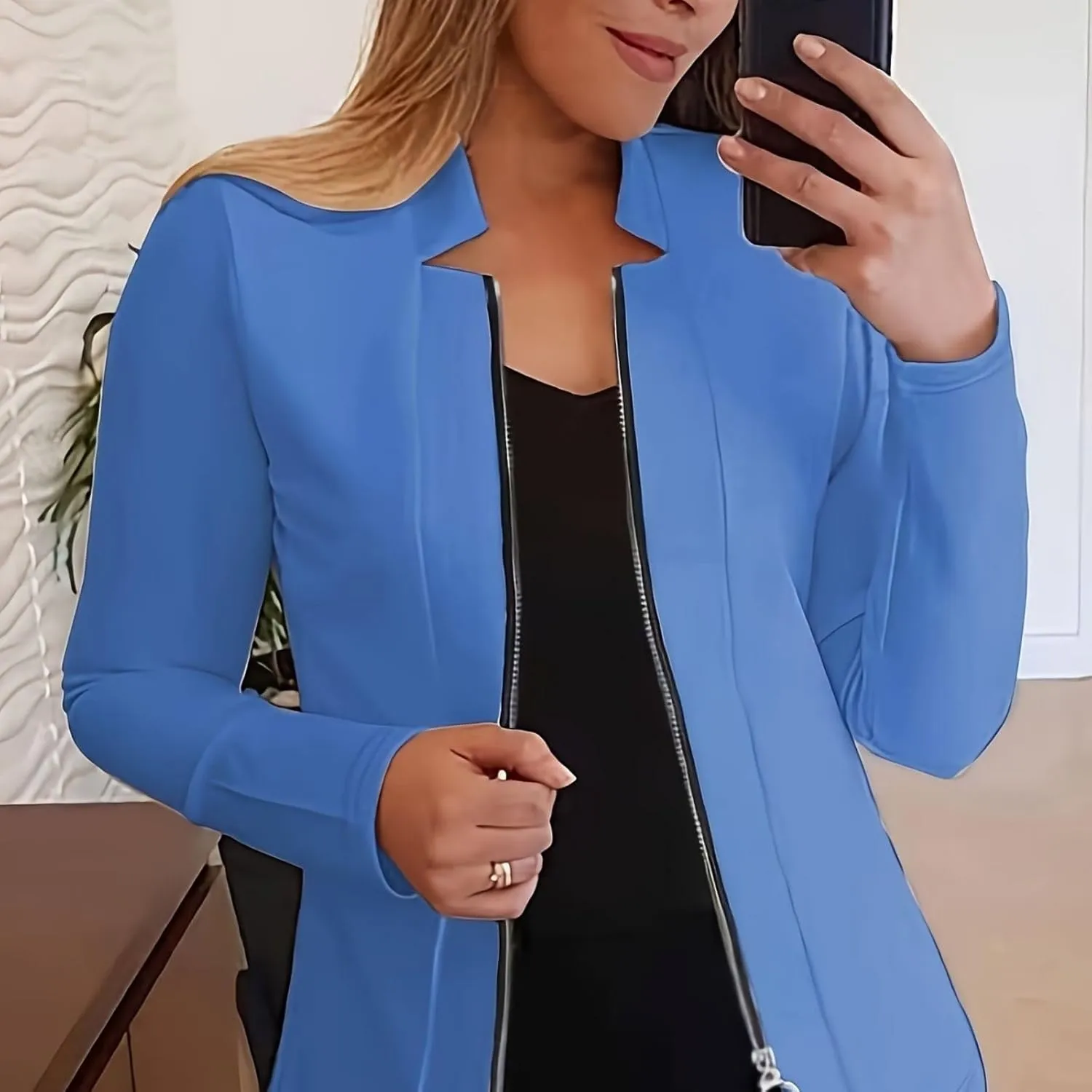 Womens Blazer Jackets Zip up Open Front Cardigan Jacket Casual Long Sleeve Work Office Suit Crop Outerwear
