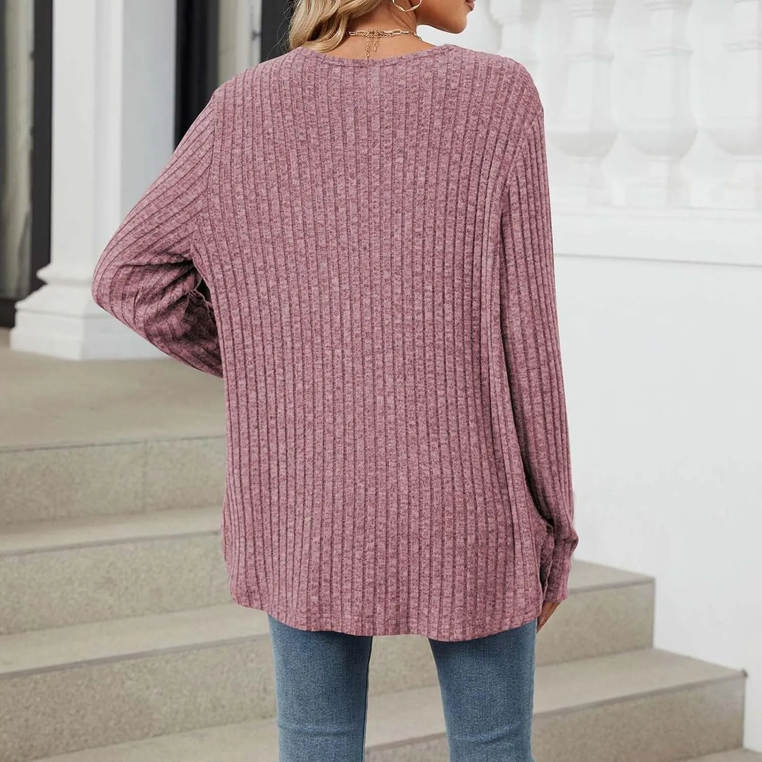 Womens Button Down Open Front Cardigan Fall Lightweight Soft Ribbed Knit Cardigan Sweaters Long Sleeve Coat Outwear