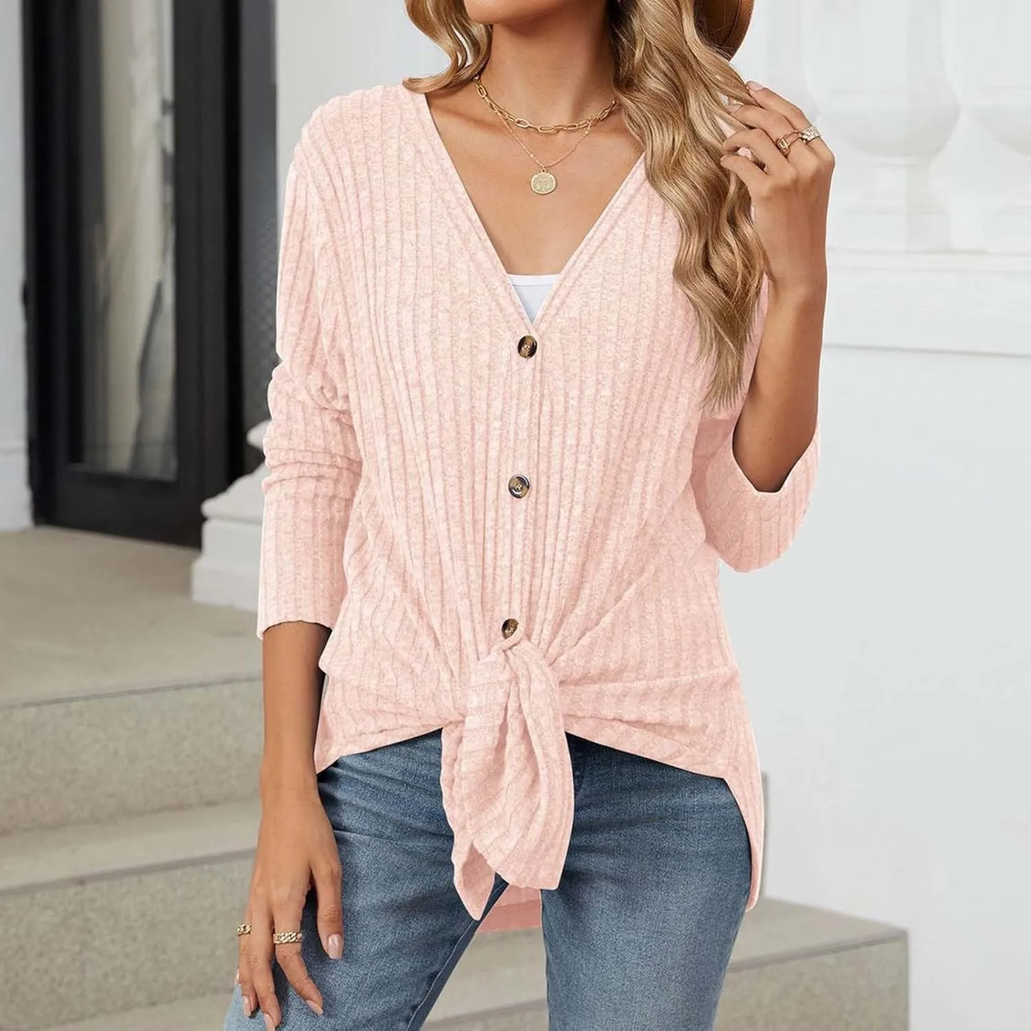 Womens Button Down Open Front Cardigan Fall Lightweight Soft Ribbed Knit Cardigan Sweaters Long Sleeve Coat Outwear