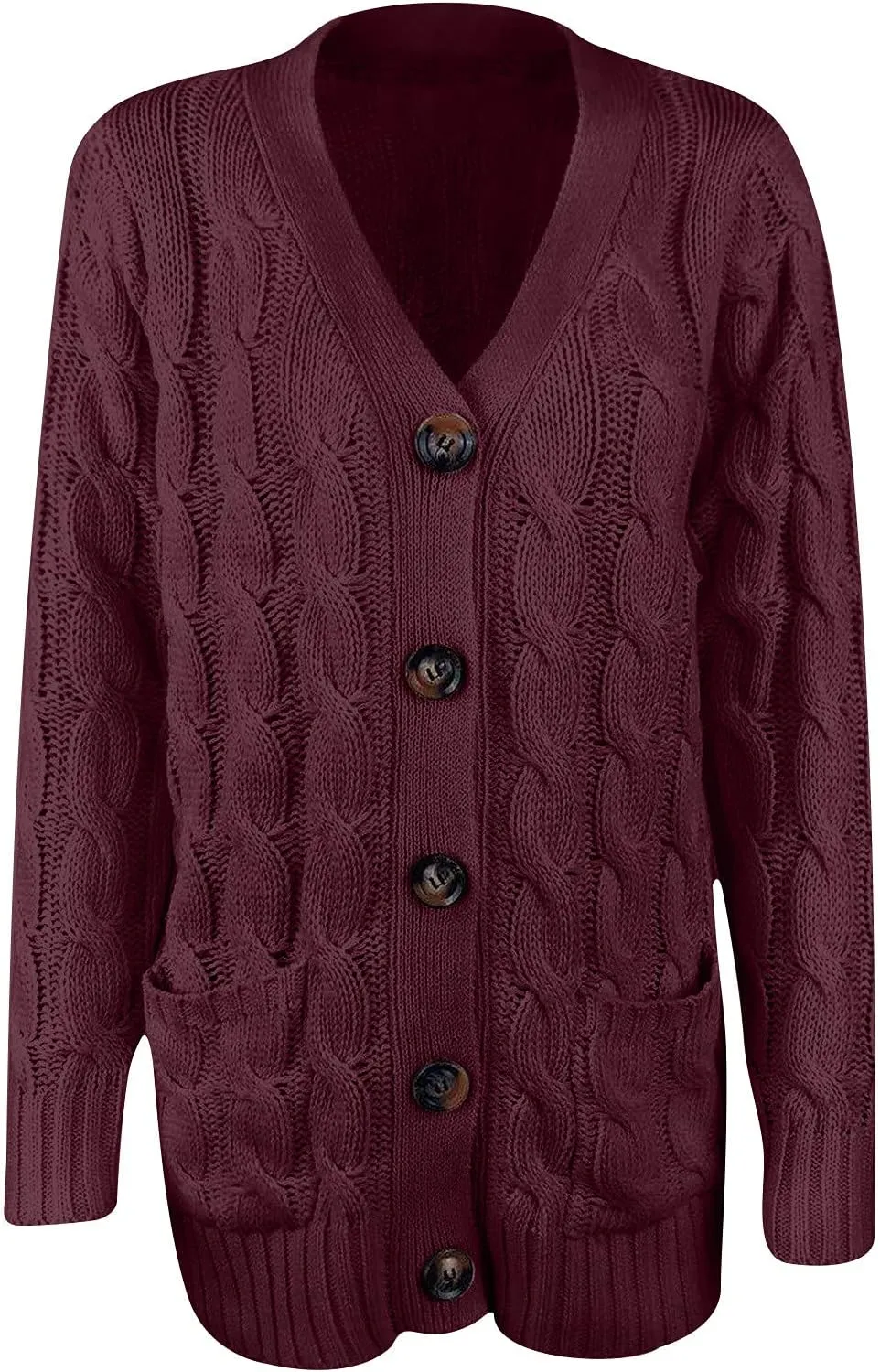Women's Cable Knit Cardigan Sweaters Open Front Button Down Knitwear Loose Oversized Fall Outerwear Coat with Pocket