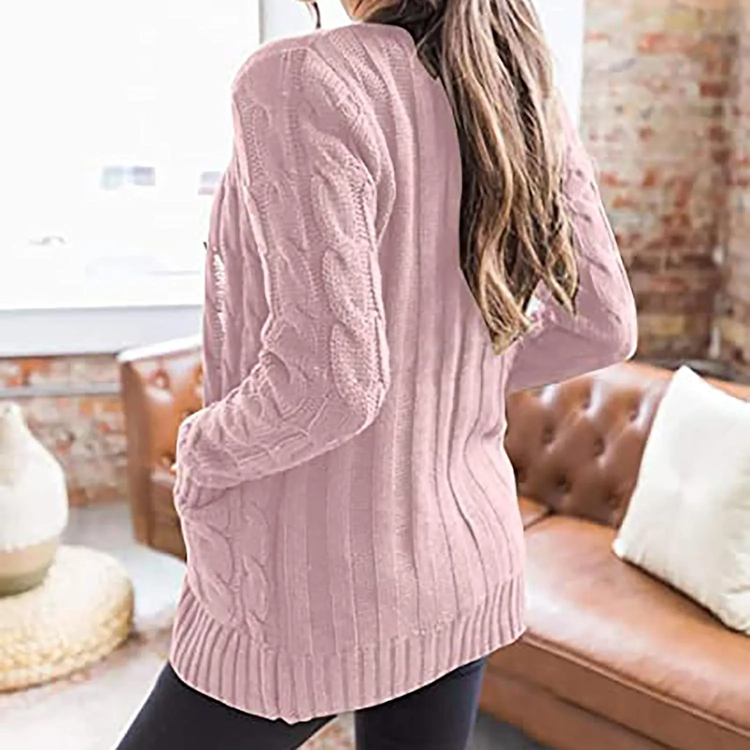 Women's Cable Knit Cardigan Sweaters Open Front Button Down Knitwear Loose Oversized Fall Outerwear Coat with Pocket