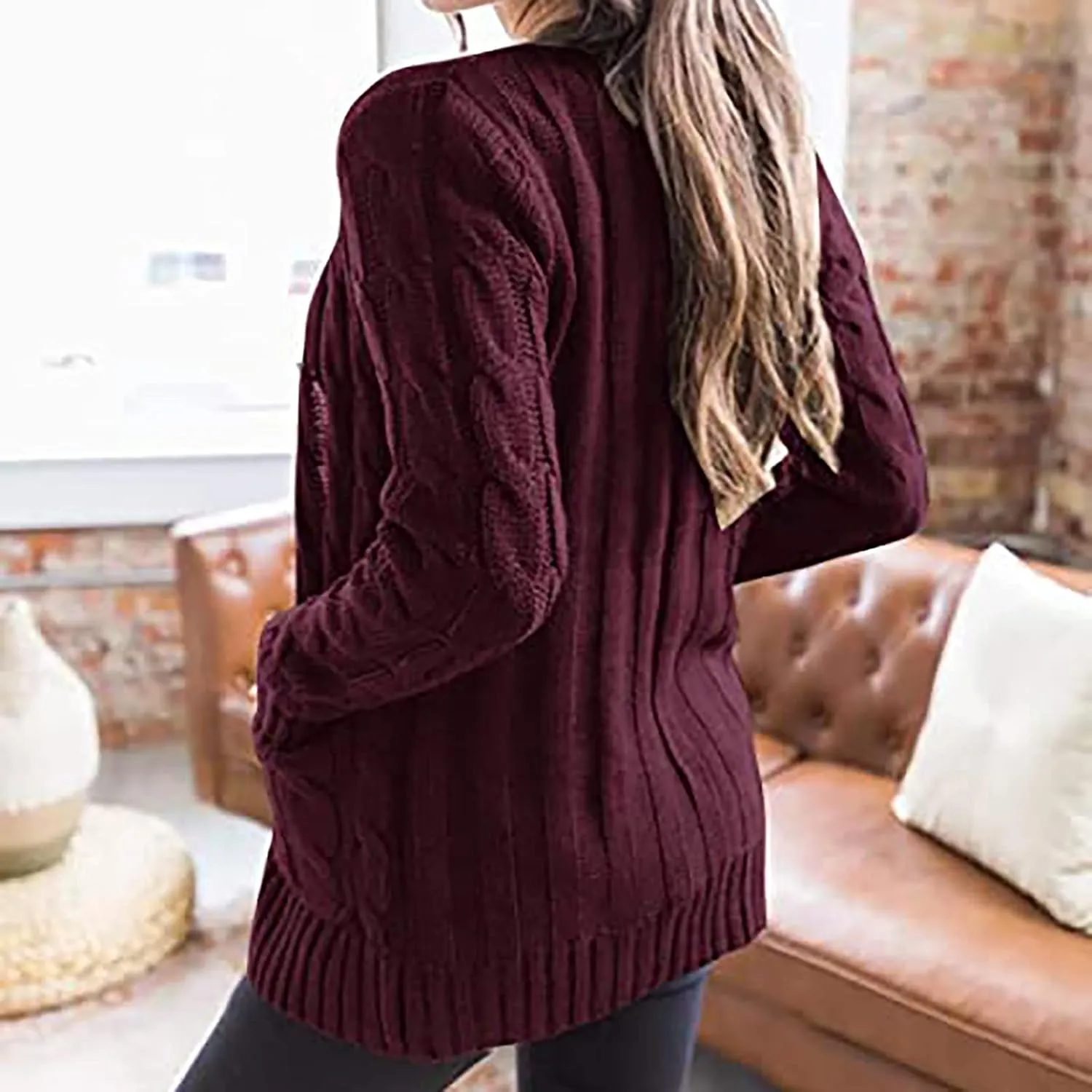 Women's Cable Knit Cardigan Sweaters Open Front Button Down Knitwear Loose Oversized Fall Outerwear Coat with Pocket