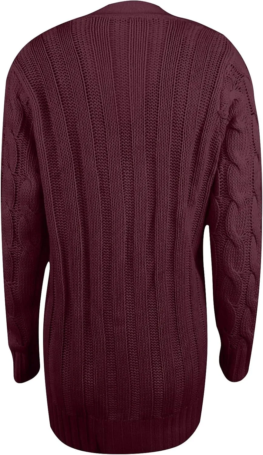Women's Cable Knit Cardigan Sweaters Open Front Button Down Knitwear Loose Oversized Fall Outerwear Coat with Pocket