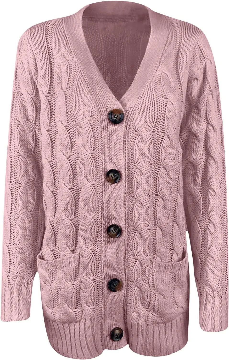 Women's Cable Knit Cardigan Sweaters Open Front Button Down Knitwear Loose Oversized Fall Outerwear Coat with Pocket