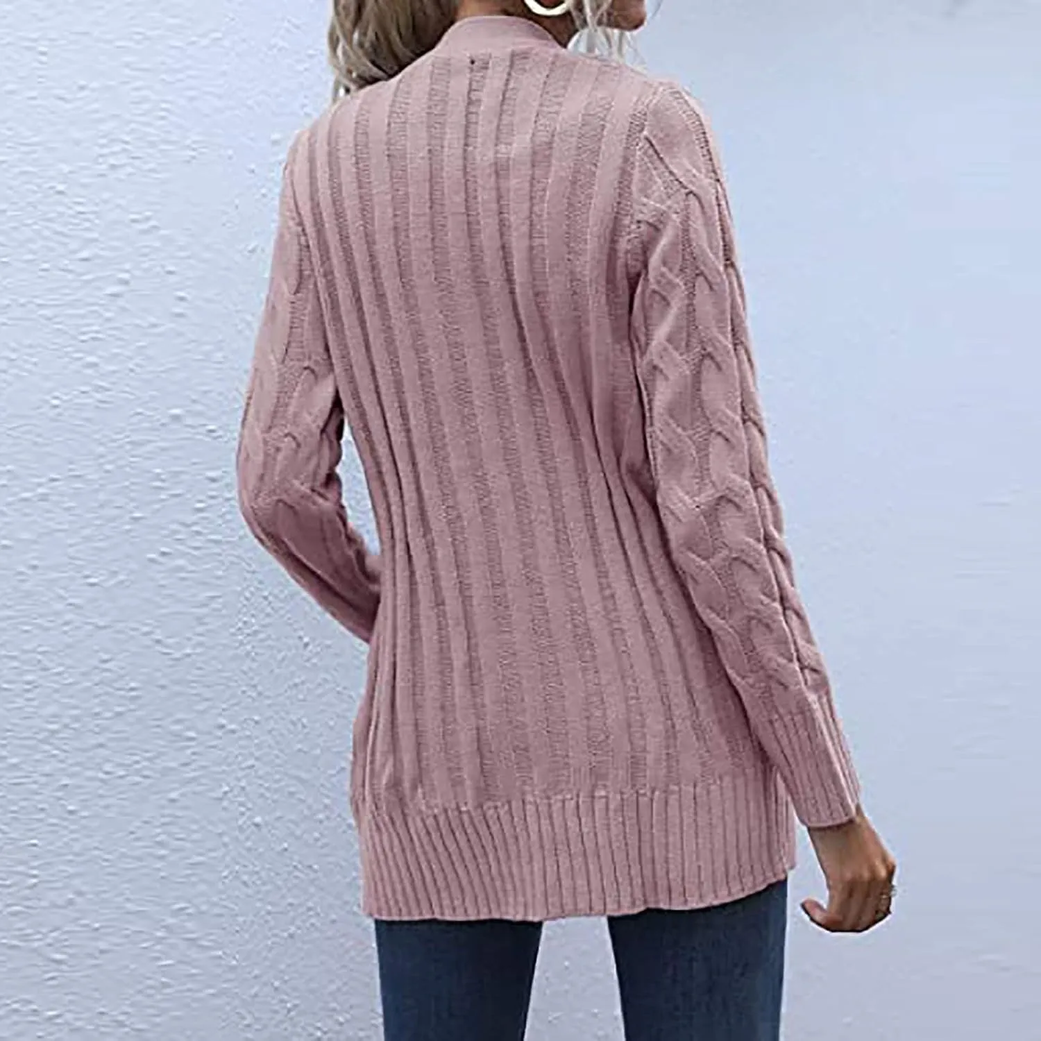 Women's Cable Knit Cardigan Sweaters Open Front Button Down Knitwear Loose Oversized Fall Outerwear Coat with Pocket