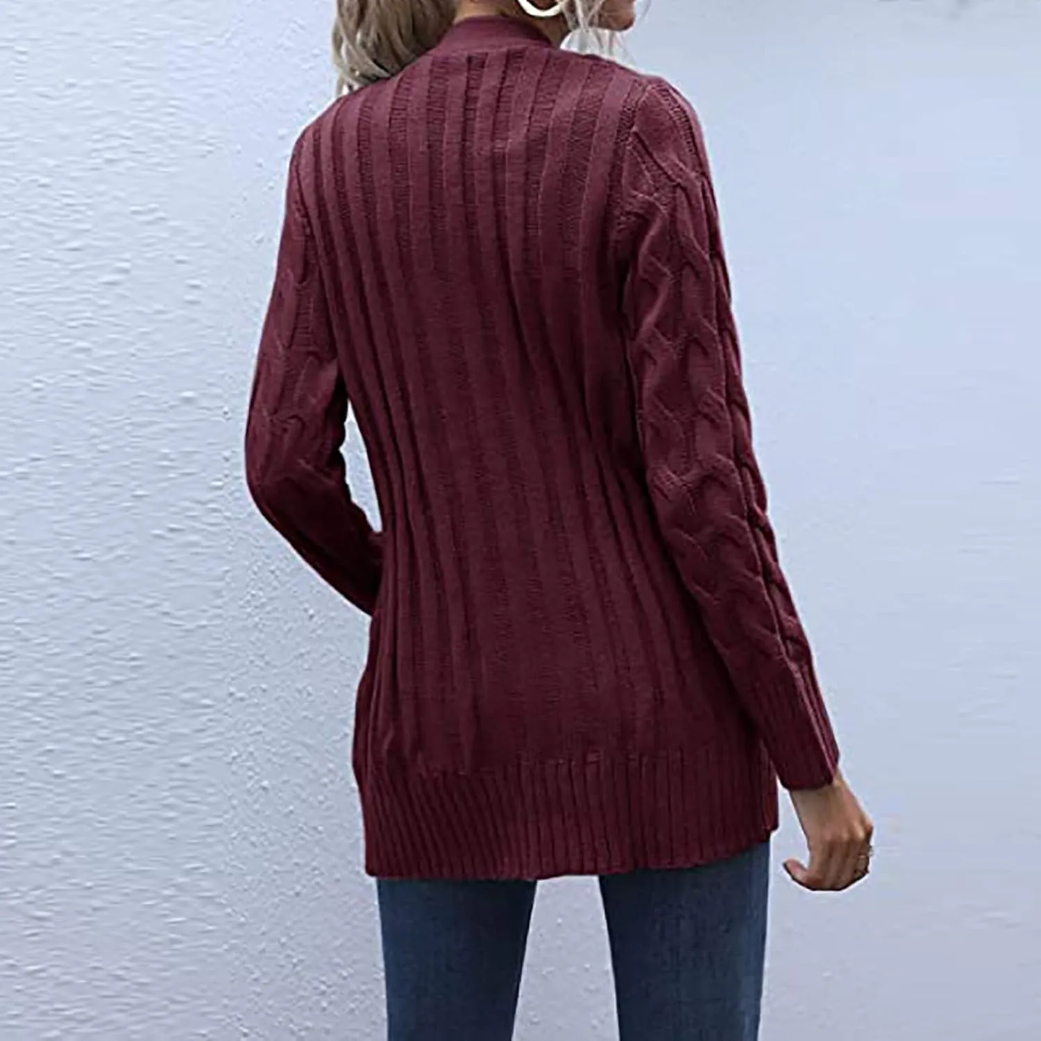 Women's Cable Knit Cardigan Sweaters Open Front Button Down Knitwear Loose Oversized Fall Outerwear Coat with Pocket