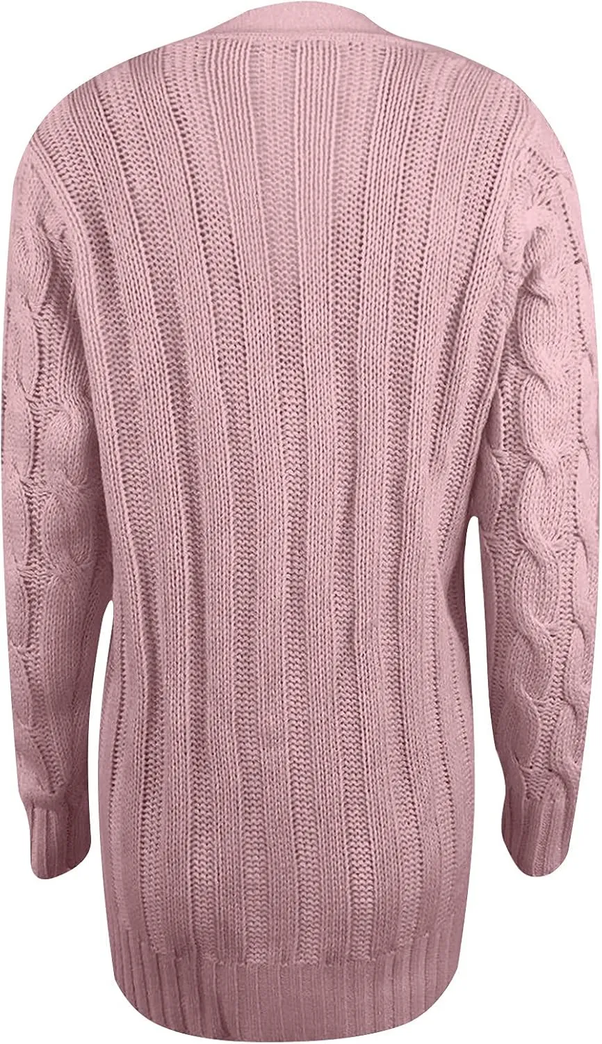 Women's Cable Knit Cardigan Sweaters Open Front Button Down Knitwear Loose Oversized Fall Outerwear Coat with Pocket