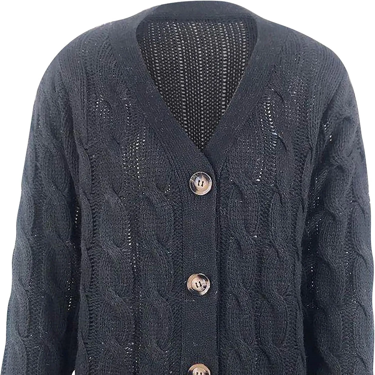 Womens Cable Knit Cardigans 2023 Long Sleeve Solid Color Open Front Button Down Sweaters Lightweight Casual Outerwear Coats