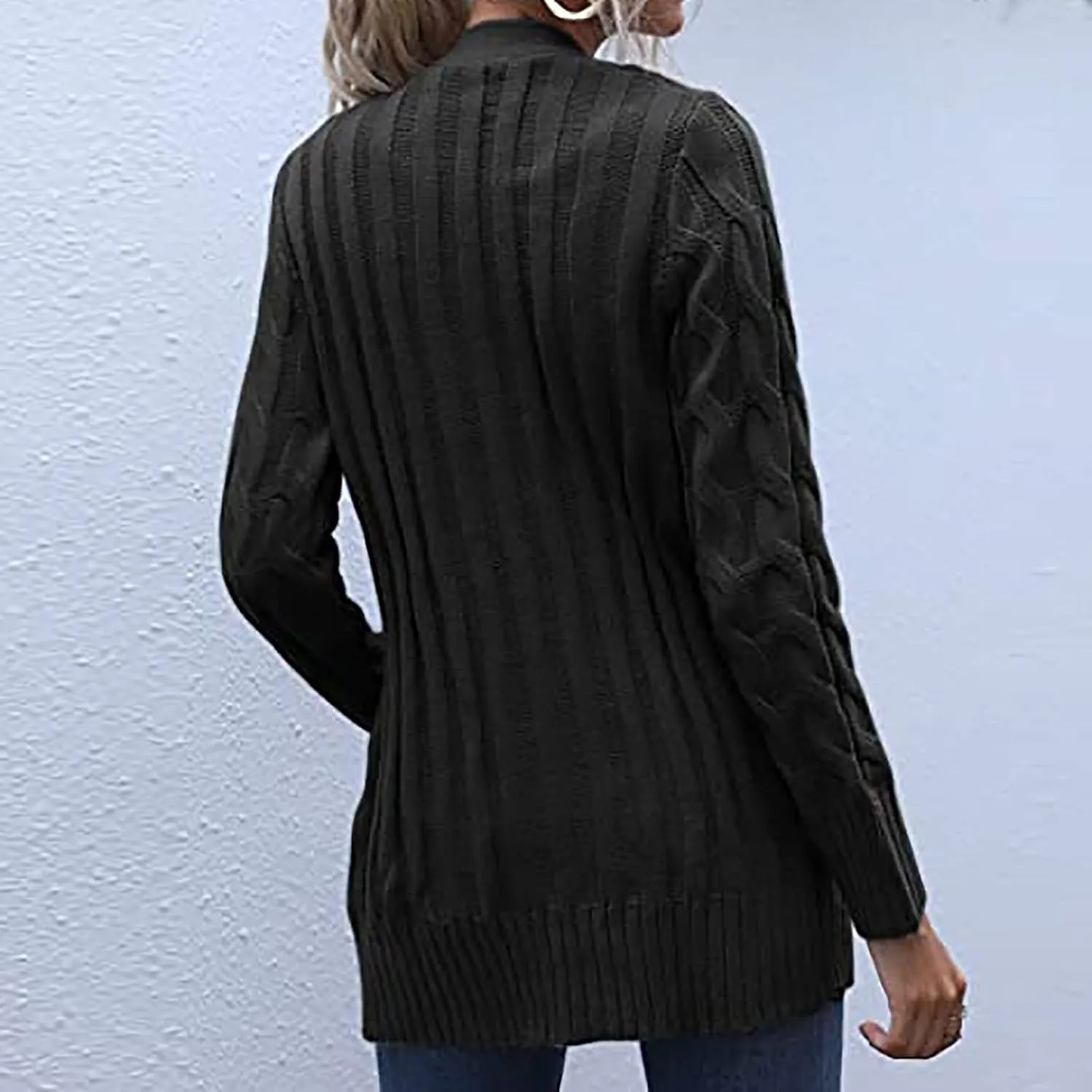 Womens Cable Knit Cardigans 2023 Long Sleeve Solid Color Open Front Button Down Sweaters Lightweight Casual Outerwear Coats
