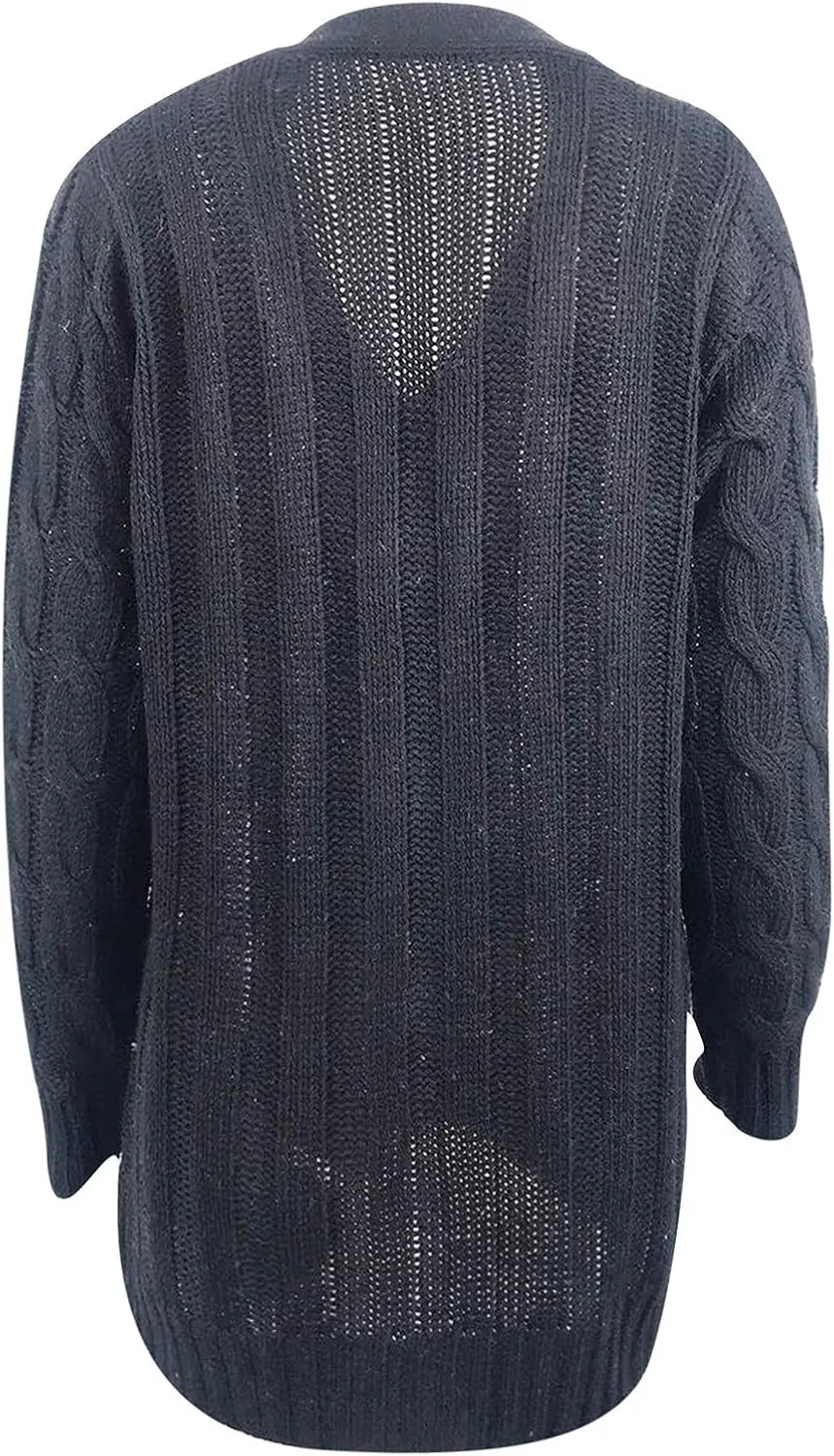 Womens Cable Knit Cardigans 2023 Long Sleeve Solid Color Open Front Button Down Sweaters Lightweight Casual Outerwear Coats