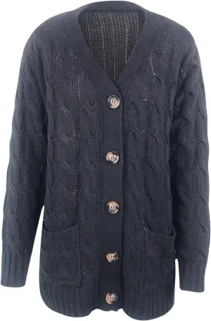 Women's Cable Knit Sweater Cardigan Winter Single Breasted Coats Casual Breathable Stretch Sweaters with Pockets