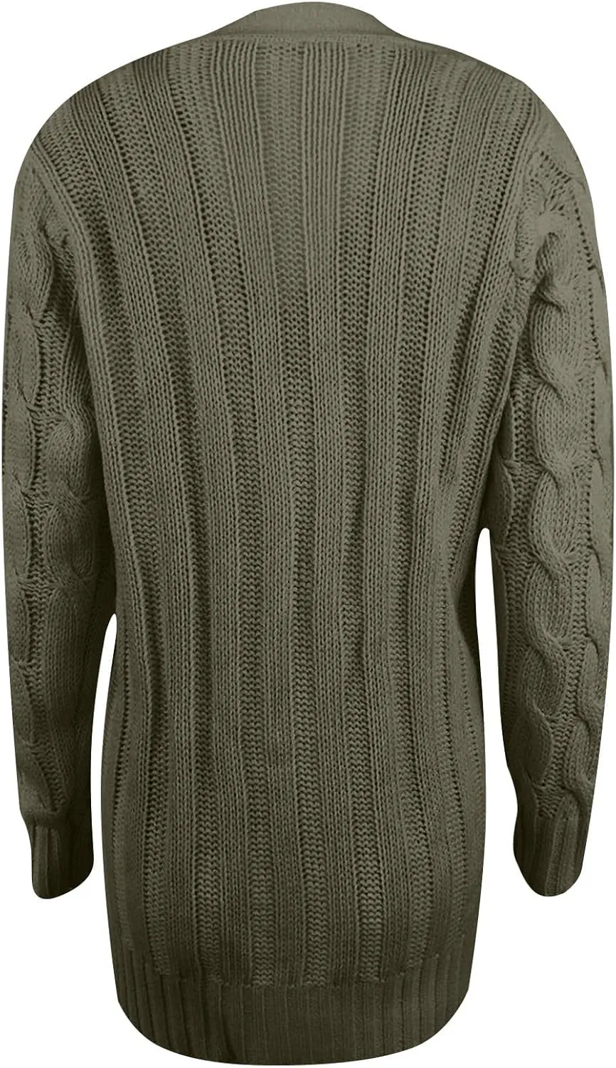 Women's Cable Knit Sweater Cardigan Winter Single Breasted Coats Casual Breathable Stretch Sweaters with Pockets