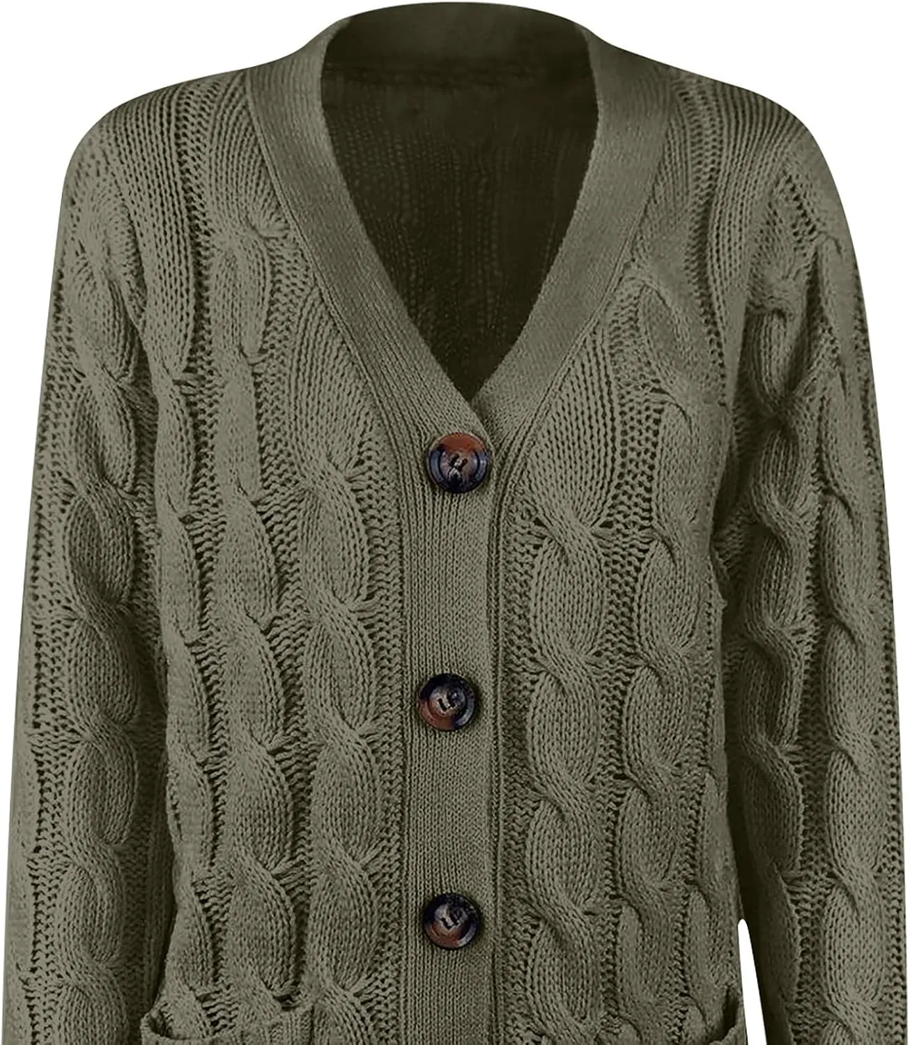 Women's Cable Knit Sweater Cardigan Winter Single Breasted Coats Casual Breathable Stretch Sweaters with Pockets