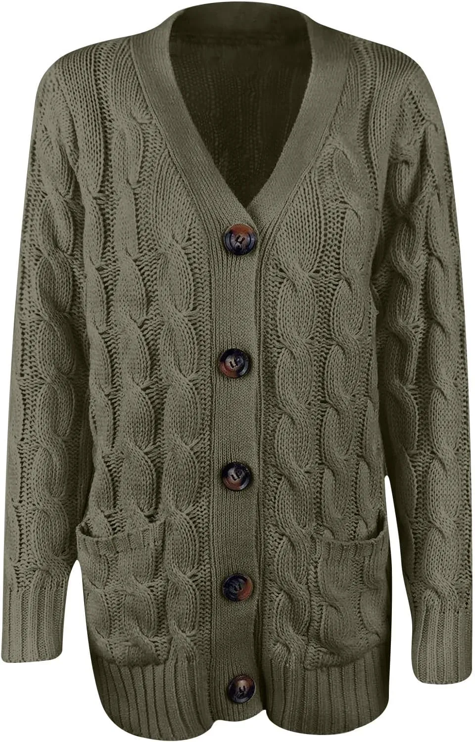 Women's Cable Knit Sweater Cardigan Winter Single Breasted Coats Casual Breathable Stretch Sweaters with Pockets