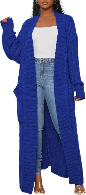 Women's Cable Knit Sweaters Cardigans Long Sleeve Warm Open Front Casual Loose Winter Chunky Coats Outwear with Pockets