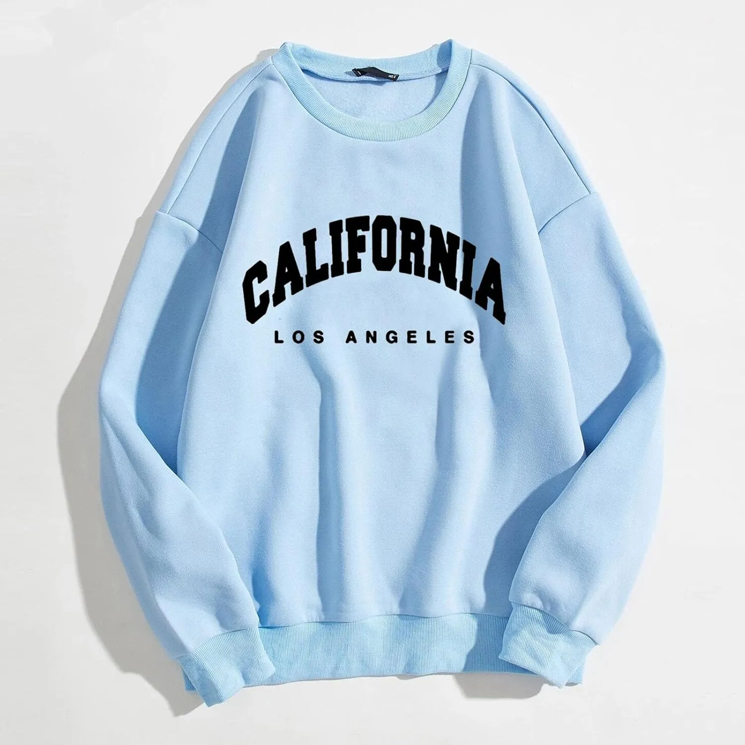 Womens California Los Angeles Sweatshirts Loose Fit Crew Neck Drop Shoulder Pullovers Baggy Fleece Preppy Top
