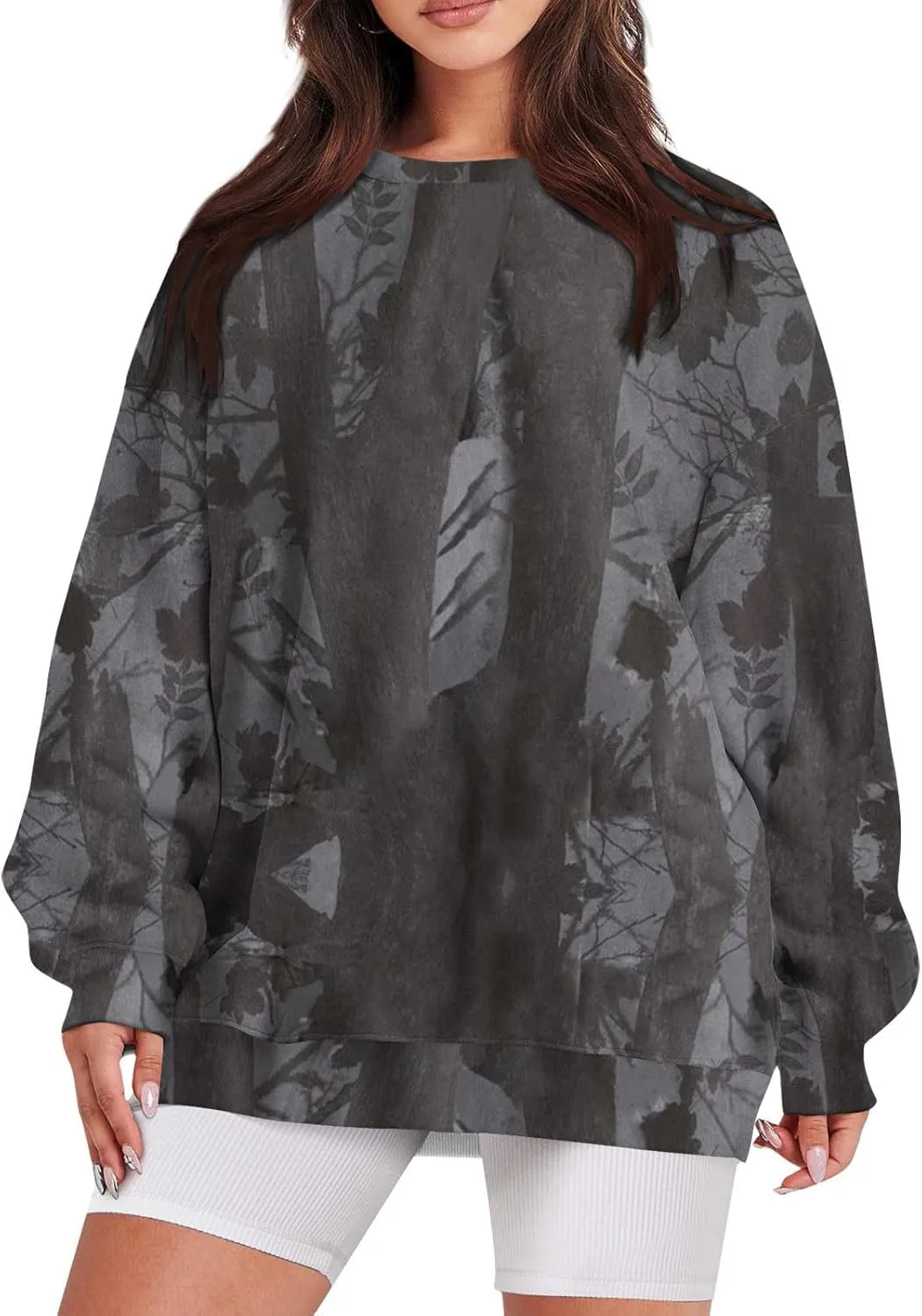 Women's Camo Hoodies Sweatshirt Maple Leaf Print Oversized Fleece Sweatshirts Classic Print Pullover with Pocket