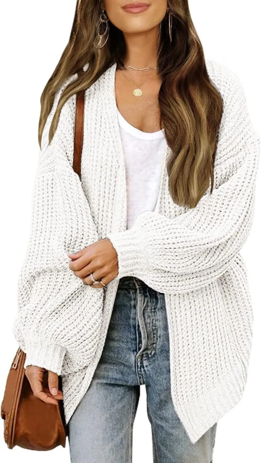 Women's Cardigan Open Front Long Lantern Sleeve Sweater Coats Fall 2024 Oversized Chunky Knit Outwear with Pockets