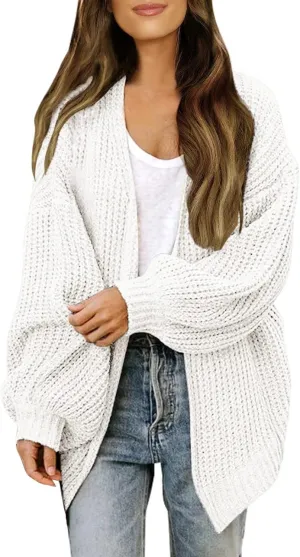 Women's Cardigan Open Front Long Lantern Sleeve Sweater Coats Fall 2024 Oversized Chunky Knit Outwear with Pockets