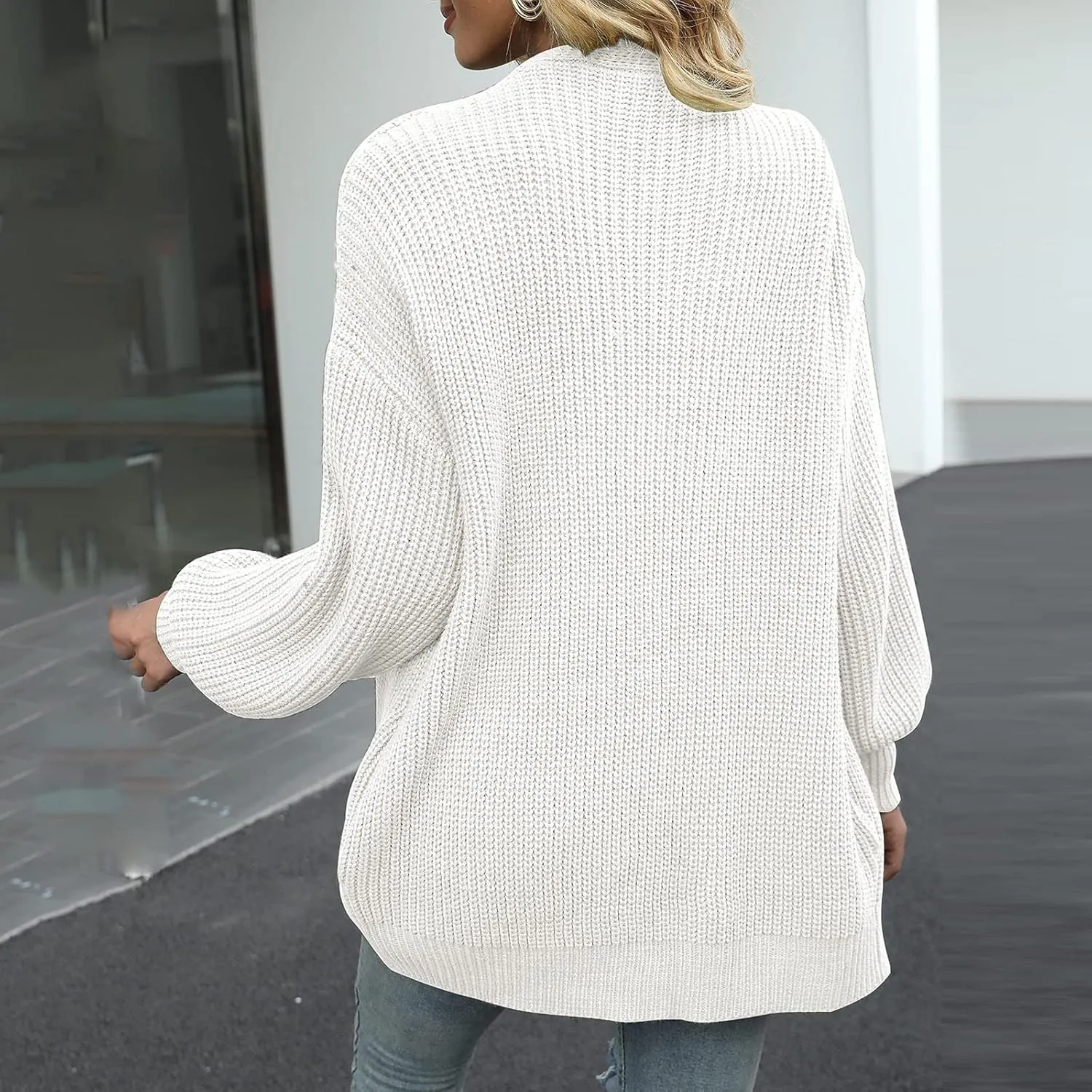 Women's Cardigan Open Front Long Lantern Sleeve Sweater Coats Fall 2024 Oversized Chunky Knit Outwear with Pockets