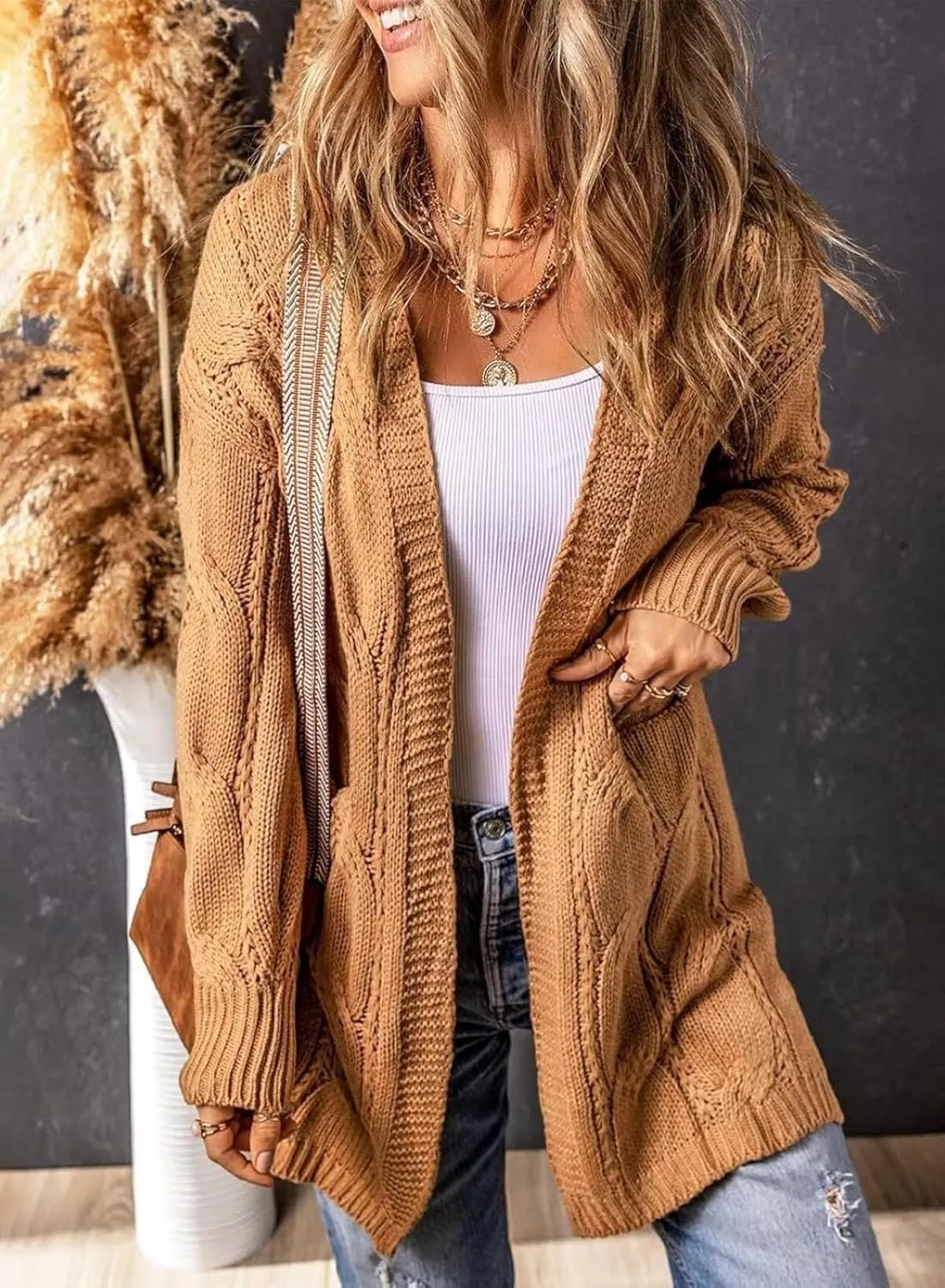 Women's Cardigan Sweaters Open Front Knitted Long Cardigans 2024 Fall Fashion Oversized Casual Sweater with Pockets