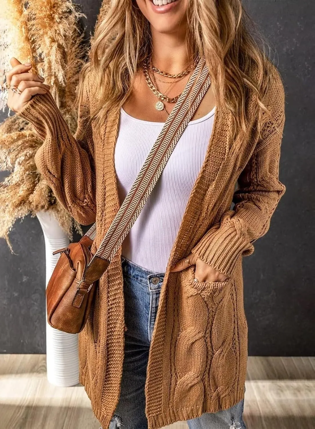 Women's Cardigan Sweaters Open Front Knitted Long Cardigans 2024 Fall Fashion Oversized Casual Sweater with Pockets