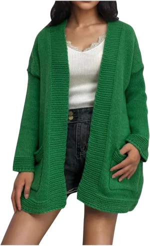 Women's Cardigans with Pockets Casual Knitted Solid Color Lightweight Open Front Cardigan Sweaters for Women