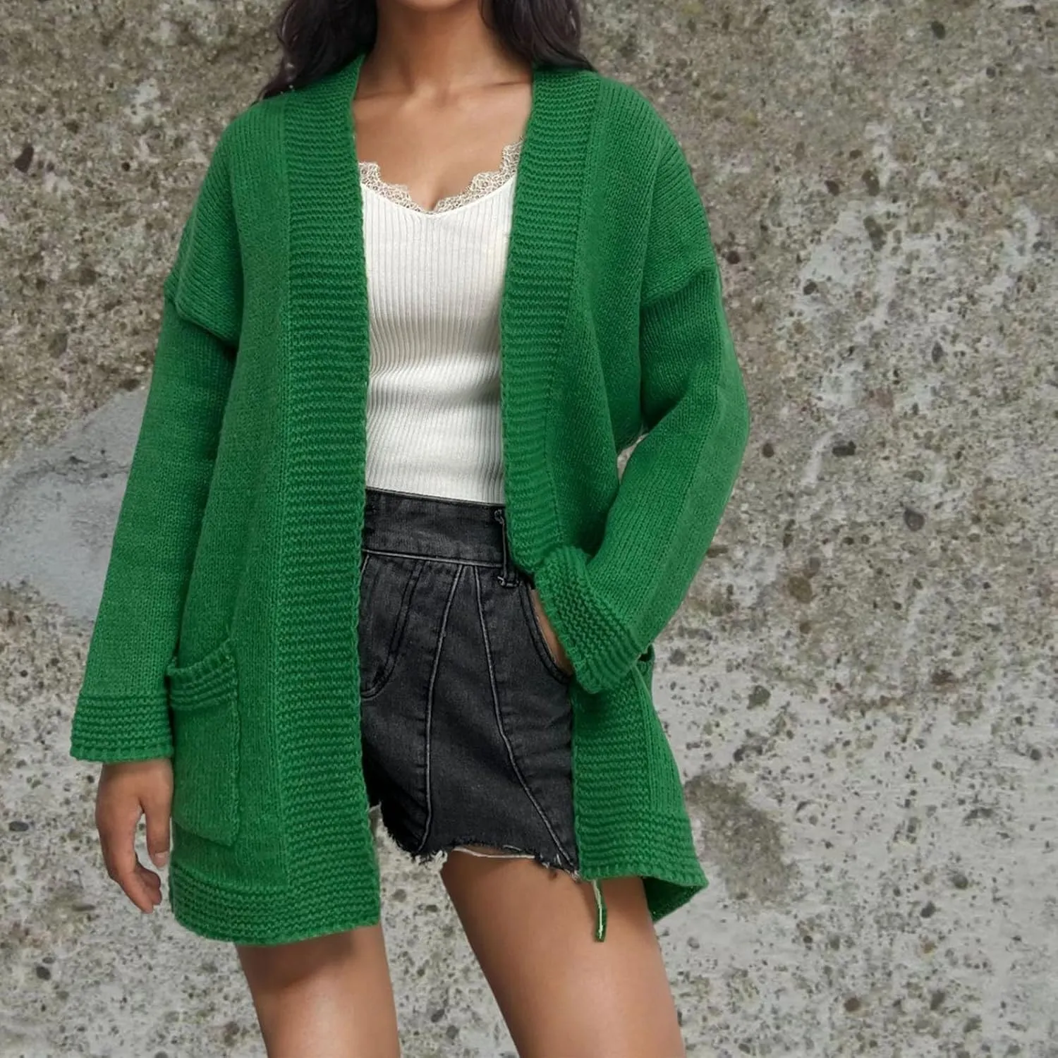 Women's Cardigans with Pockets Casual Knitted Solid Color Lightweight Open Front Cardigan Sweaters for Women