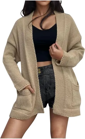 Women's Cardigans with Pockets Casual Knitted Solid Color Lightweight Open Front Cardigan Sweaters for Women