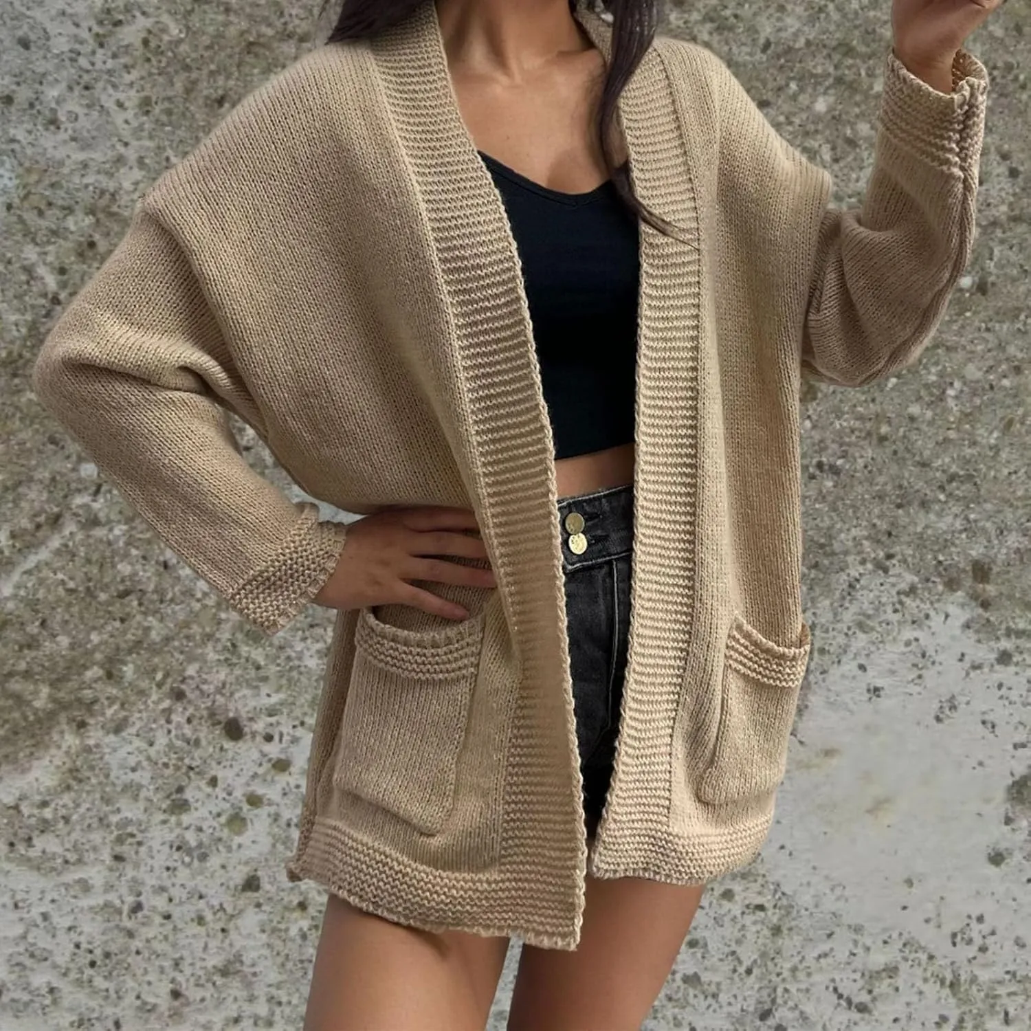 Women's Cardigans with Pockets Casual Knitted Solid Color Lightweight Open Front Cardigan Sweaters for Women